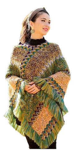 Poncho Tejido Chal De Punto Tapado Mujer