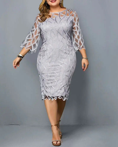 Vestido Fiesta Talla Grande Manga Vg 80