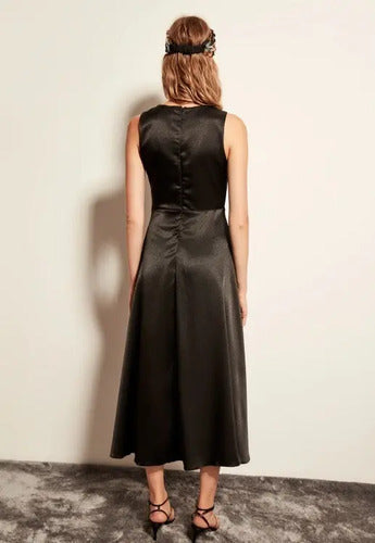Vestido De Satén Con Abertura Fiesta Td 31 Negro 38