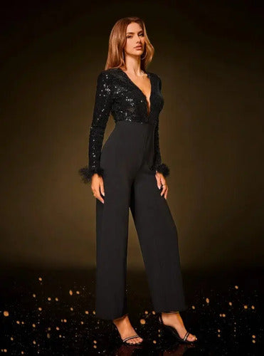 Entero Jumpsuit Mono Fiesta Manga Larga Puño Peludo El 136 Negro S
