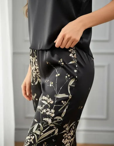 Pijama Mujer Raso 2 Piezas Primavera/verano Pj 07 Negro L