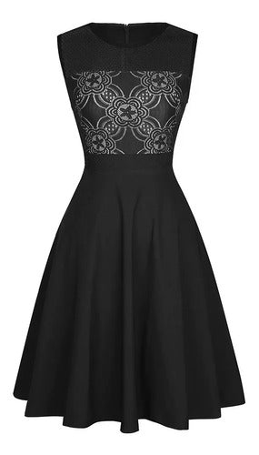 Vestido Coctel Oficina  Negro Modelo Va 413 Negro M