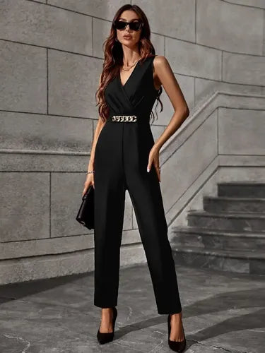 Entero Jumpsuit Mono Negro Fiesta Cadena El 123