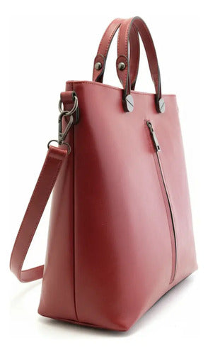 Cartera Policuero Con Correa De Hombros Asas Tonos Rojos Rojo Lisa