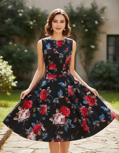 Vestido Vintage Pin Up, Negro Años 50,  Va 193