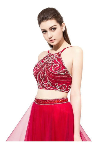 Vestido Graduació Crop Top Falda Rojo Azul Ep 300