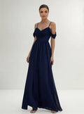 Vestido Gasa Fiesta Largo Matrimonio Graduación Ep 197 Azul 4