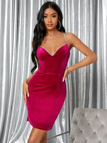 Vestido Fiesta Sexy Ajustado Terciopelo  Va 534 Fucsia M