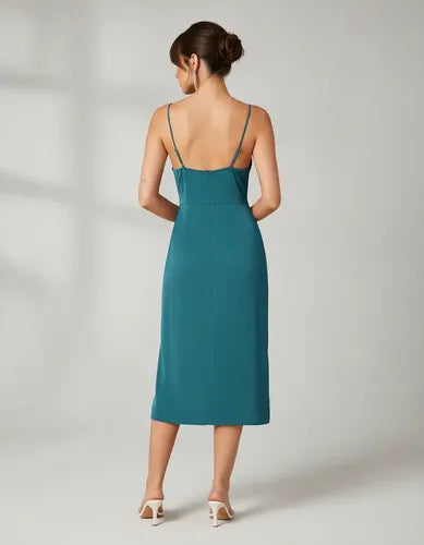 Vestido Fiesta Mujer Drapeado Abertura Alta Va 621