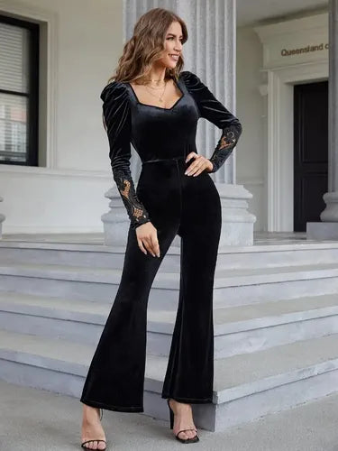 Entero Jumpsuit Mono Negro Fiesta Terciopelo El 164