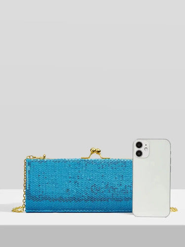 Cartera Brillos Fiesta Coctel Día Noche Clutch Mano Ct 12 Azul