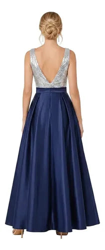 Vestido largo de fiesta evasé con lentejuelas