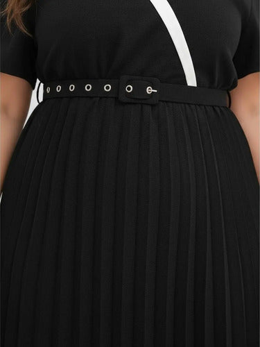 Vestido Fiesta Talla Grande Plisado Manga Vg 154 Negro 3xl
