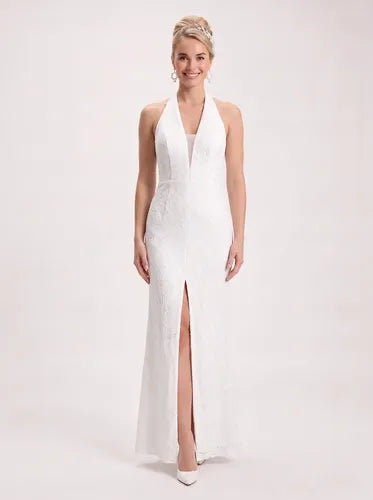 Vestido de novia princesa en encaje escote halter