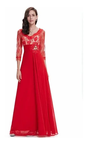 Vestido De Fiesta Largo Gasa Graduación Matrimonio Ep 18 Rojo 8