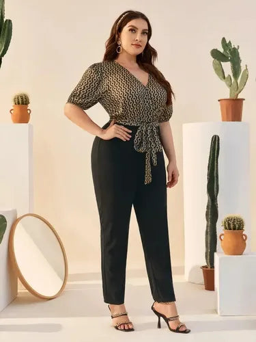 Entero Jumpsuit Talla Grande Escote Cruzado Cinturón Vg 202