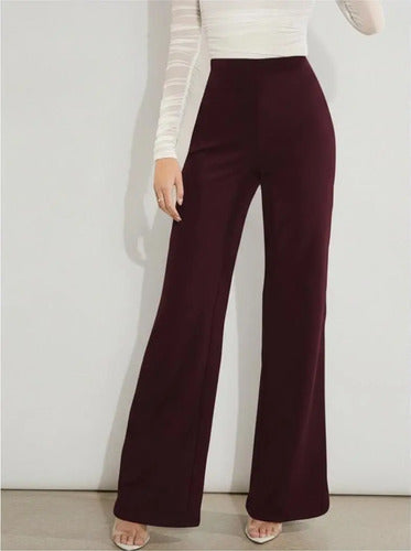 Pantalón Mujer Pierna Ancha Cintura Elasticada Pt 16 Burdeo S