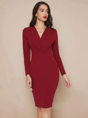 Vestido Cuello Cruzado Manga Angosta Va 500