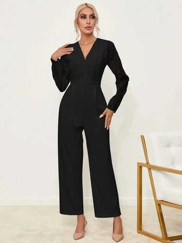 Entero Jumpsuit Mono Negro Fiesta Cadera Ancha El 107 Negro S