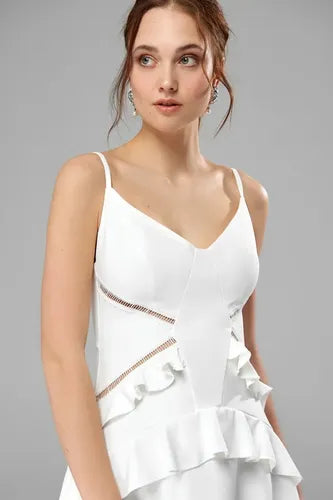 Vestido Fiesta Blanco Boda Matrimonio Corto Td 14 Blanco 40
