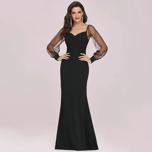 Vestido Largo Sirena Mujer Fiesta Manga Larga Ep 187