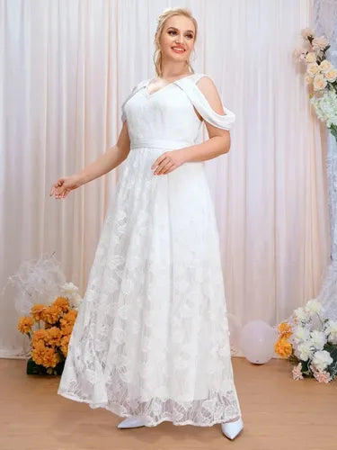 Vestido Novia Encaje Hombros Descubiertos Talla Grande Ns 17