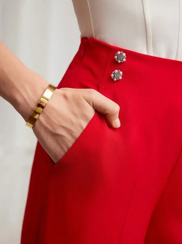Pantalon Mujer  Elegante Bolsillos Pt 15 Rojo Xs
