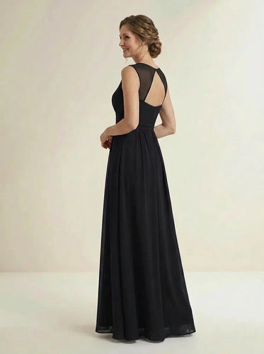 Vestido largo de gala de gasa escote V