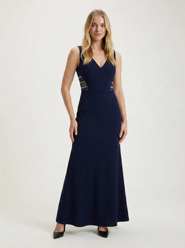 Vestido largo azul sirena sin mangas para fiesta