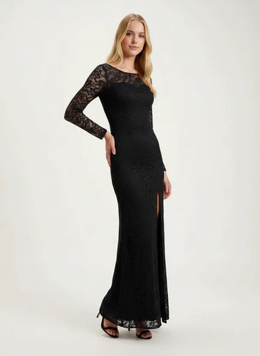 Vestido largo encaje ajustado manga larga