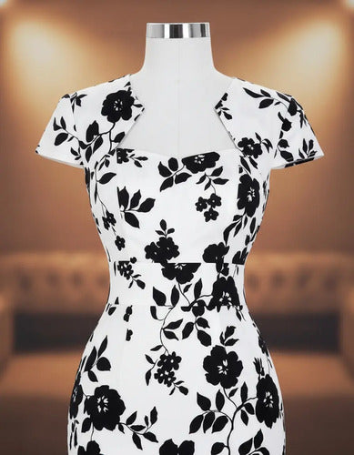 Vestido Blanco Con Flores Negros Gk 14 Blanco 6