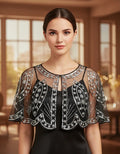 Bolero Fiesta Chal  Lentejuelas Capa De Fiesta Accesorio P 04 Negro-plateado Única