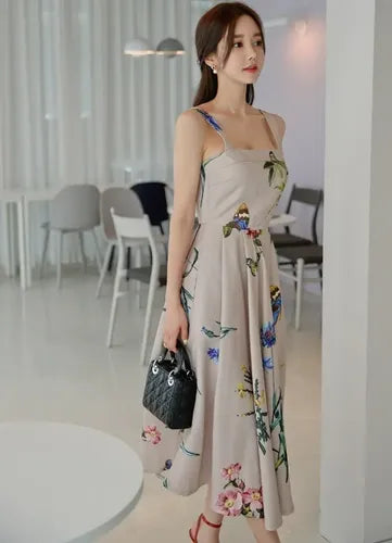 Vestido Estampado Forrado Espalda Descubierta Calidad Vd 87 Beige Xl