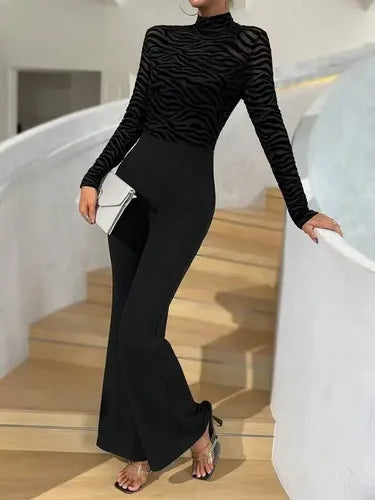 Entero Jumpsuit Mono Fiesta Cuello Alto, Acampanado El 204 Negro S