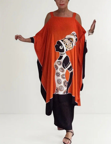 Vestido Blusón Afro Talla Grande Hombros Descubiertos Vd 89