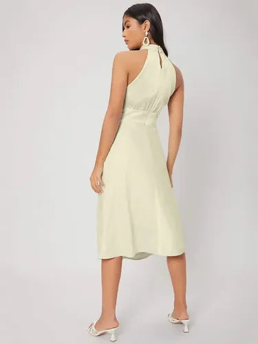 Elegante Vestido Cuello Halter Va 489 Beige S