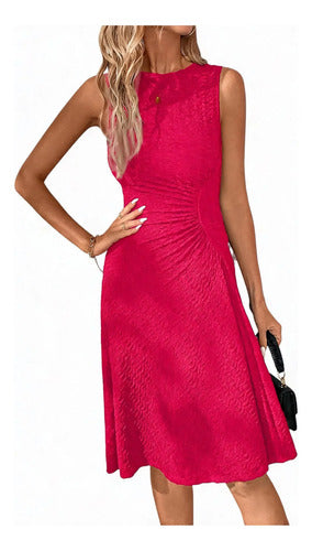 Vestido midi multicolor acampanado swing sin mangas