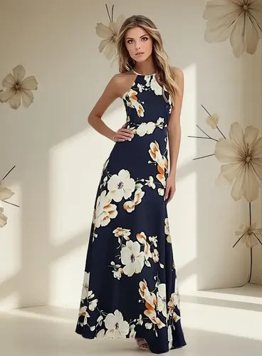 Vestido Azul Maxi Largo Bohemio Playero Vd 83
