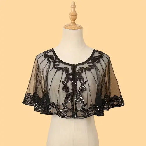 Bolero Fiesta Chal  Lentejuelas Capa De Fiesta Accesorio P13 Negro Única