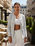 Blazer  Abrigo  Chaqueta Mujer Tweed Bolsillos Forrado Bb 45 Blanco S