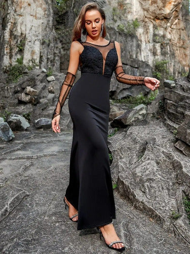 Vestido Sirena Sin Guantes Fiesta Graduación Va 540 Negro M