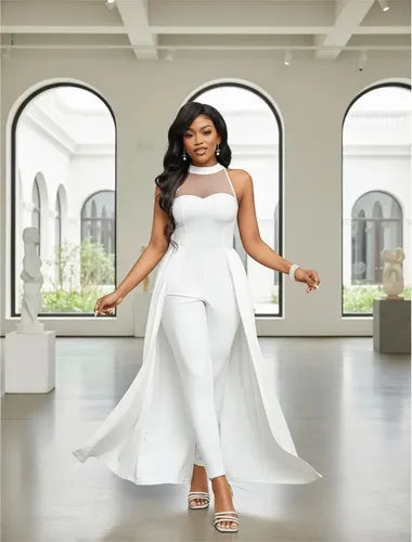 Entero Novia Jumpsuit Mono Fiesta Faldón  El 64 Blanco S