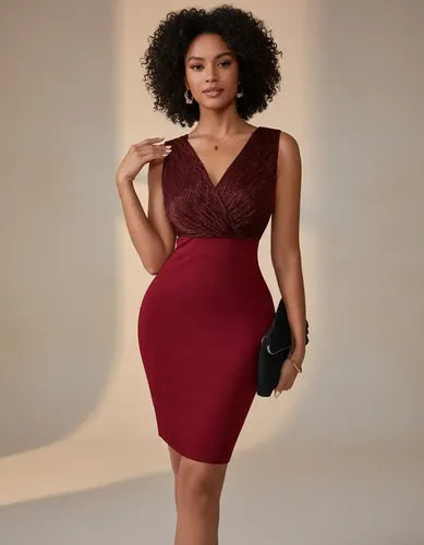 Vestido Fiesta Brillo Escote Cruzado Ajustado Va 520