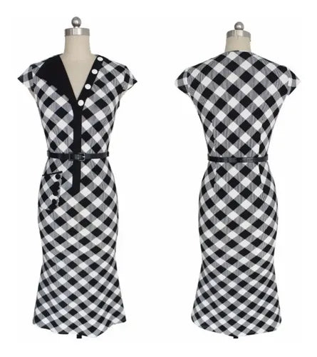 Vestido Sirena Bodycon Blanco Con Negro Va 150 Blanco M