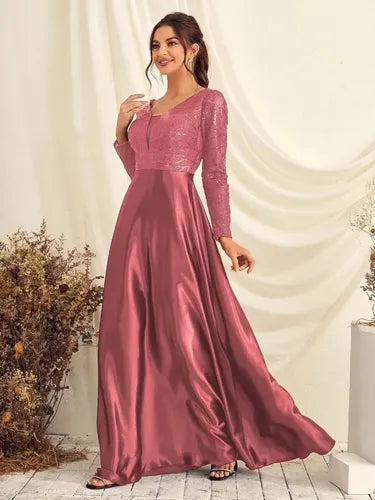 Vestido Fiesta Largo Matrimonio Lentejuelas Mangas  Ep 421