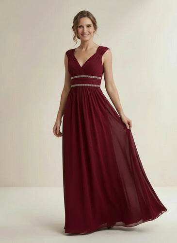 Vestido largo de gala de gasa escote V