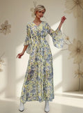 Vestido Largo Gasa Con Flores Vintage Femenino Vd 117