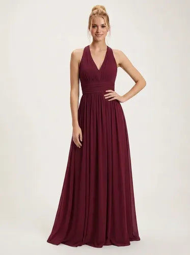 Vestido largo halter de gasa para fiesta