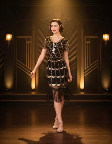 Vestido De Baile Retro Gatsby, Años 20 Charleston  Va 637 Negro-dorado M