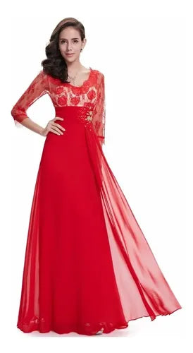Vestido De Fiesta Largo Gasa Graduación Matrimonio Ep 18 Rojo 8